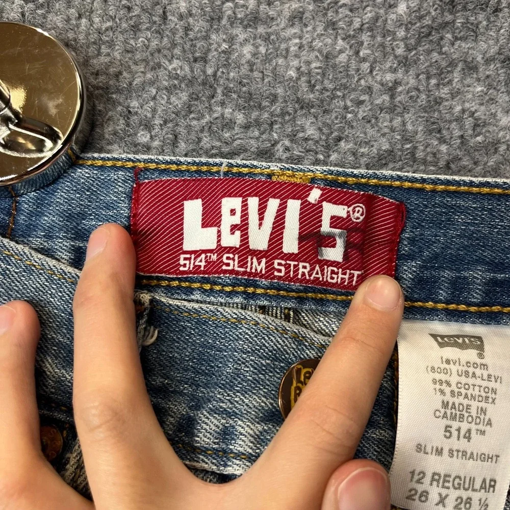Levi's‎ 514 Slim Straight Jeans Kids Boys 12 REG Blue Denim Stretch Fit - 26X25